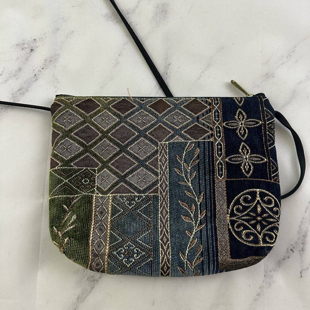 Danny K Vintage Y2k Tapestry Purse Bag Blue Green Floral Cross Body Boho - Picture 4 of 8